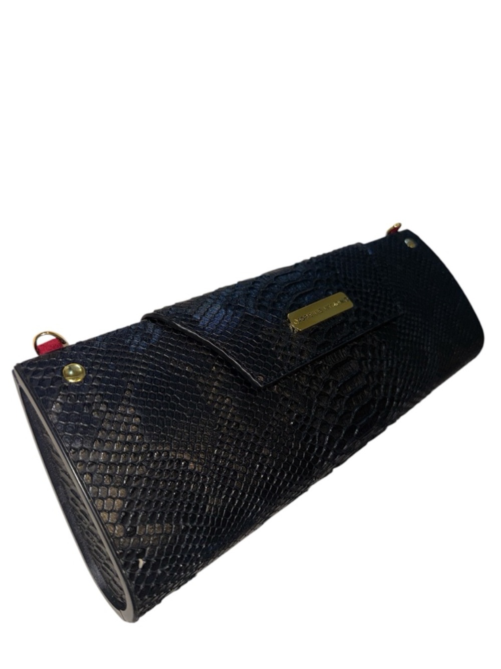 Adrienne Vittadini Black Textured Clutch Bag with Gold Accents